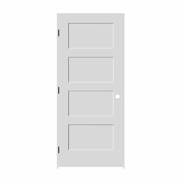 Codel Doors 30" x 80" x 1-3/8" Primed 4-Panel Equal Panel Interior Shaker 4-9/16" RH Prehung Door w/Black Hinges 2668pri8444RH1D4916